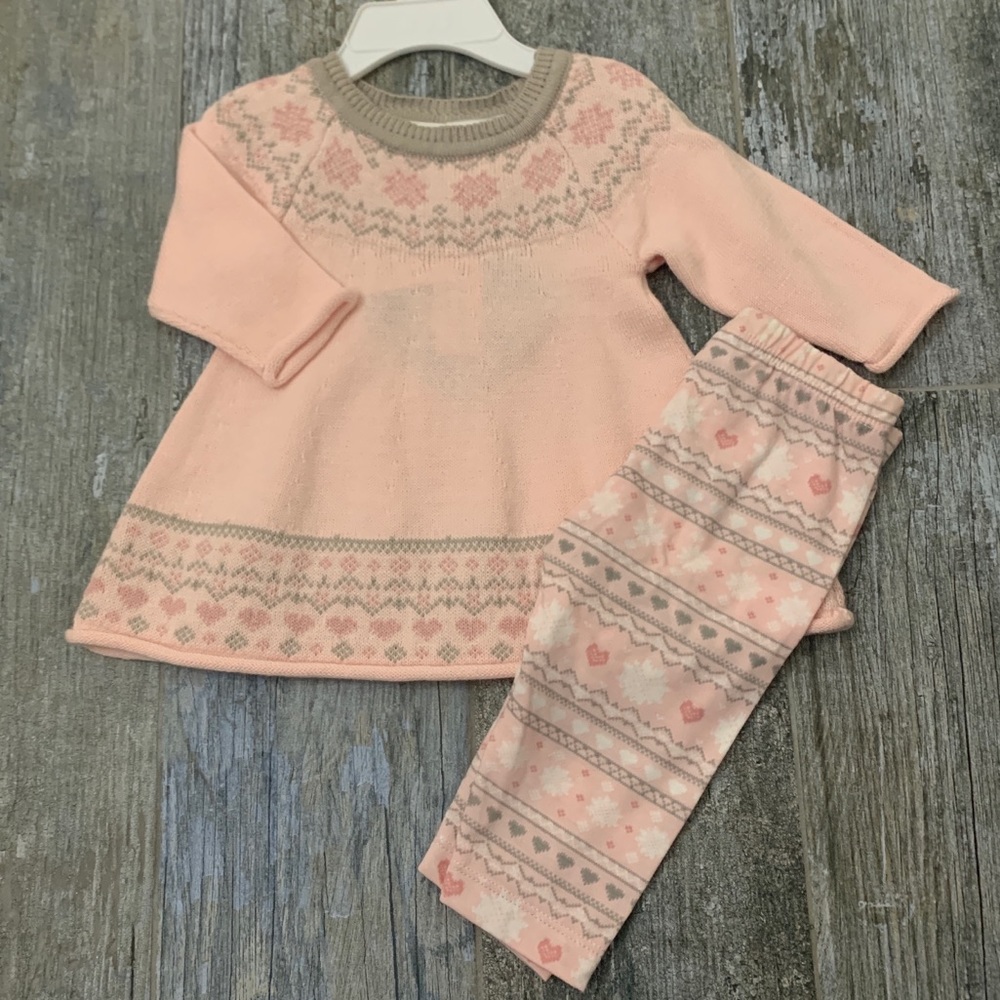 Pink sweater dress with matching leggings